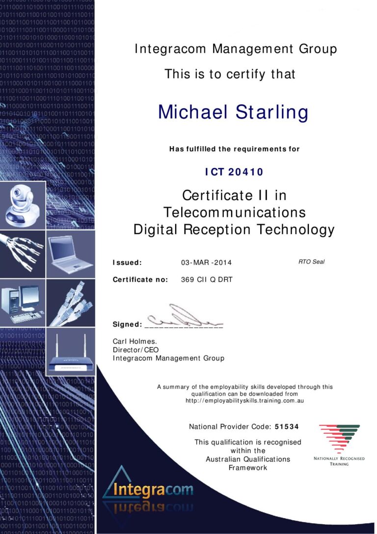 Integracom Management Group Certificate II in Telecommunications Digital Reception Technology